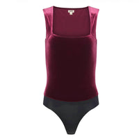 L'Agence Molly Velvet Bodysuit in dart port - women's shirt - alternate view