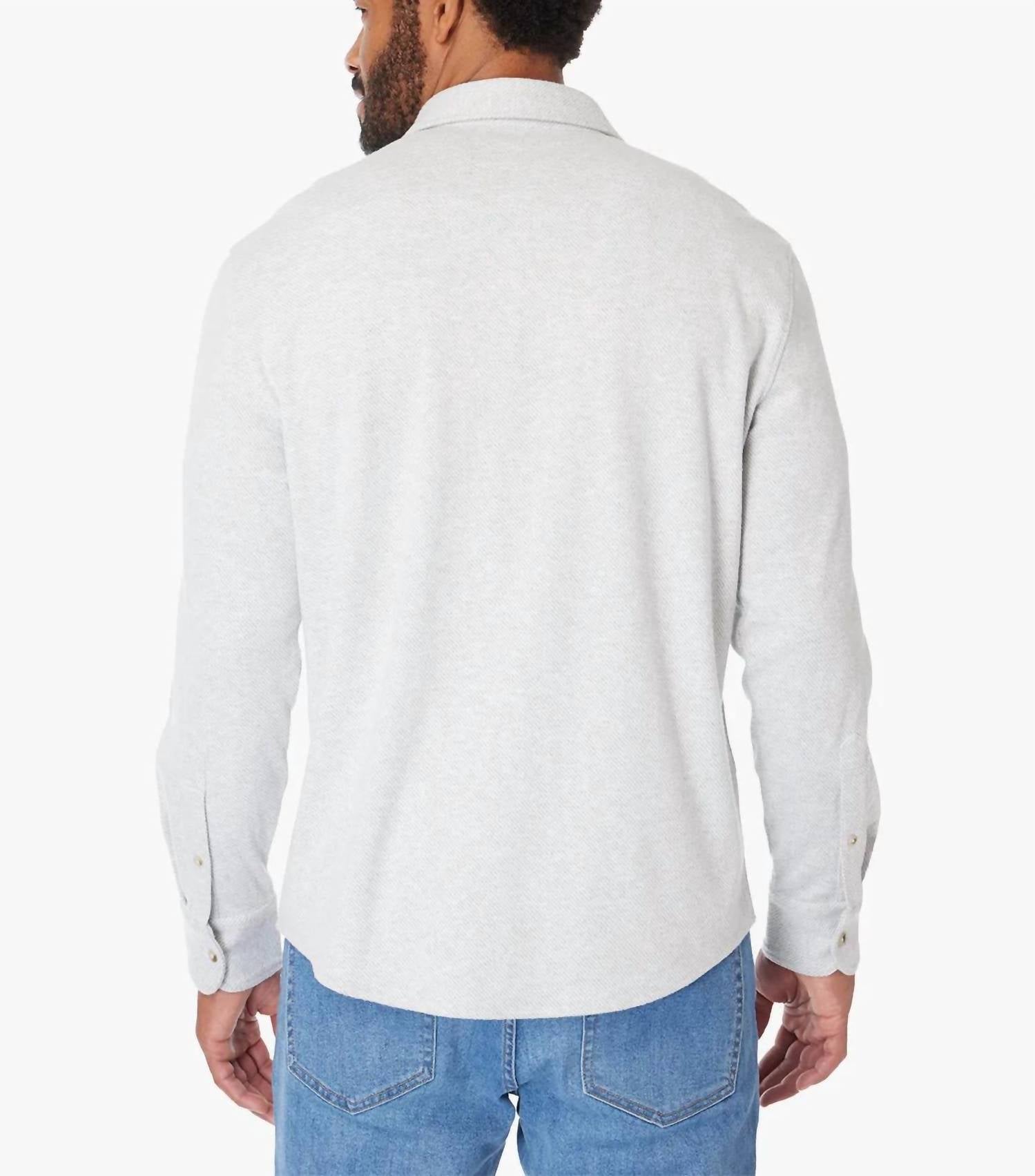 Fairfax & Favor Men's Dunewood Flannel Shirt in heather gray twill - men's long sleeve top - detail view