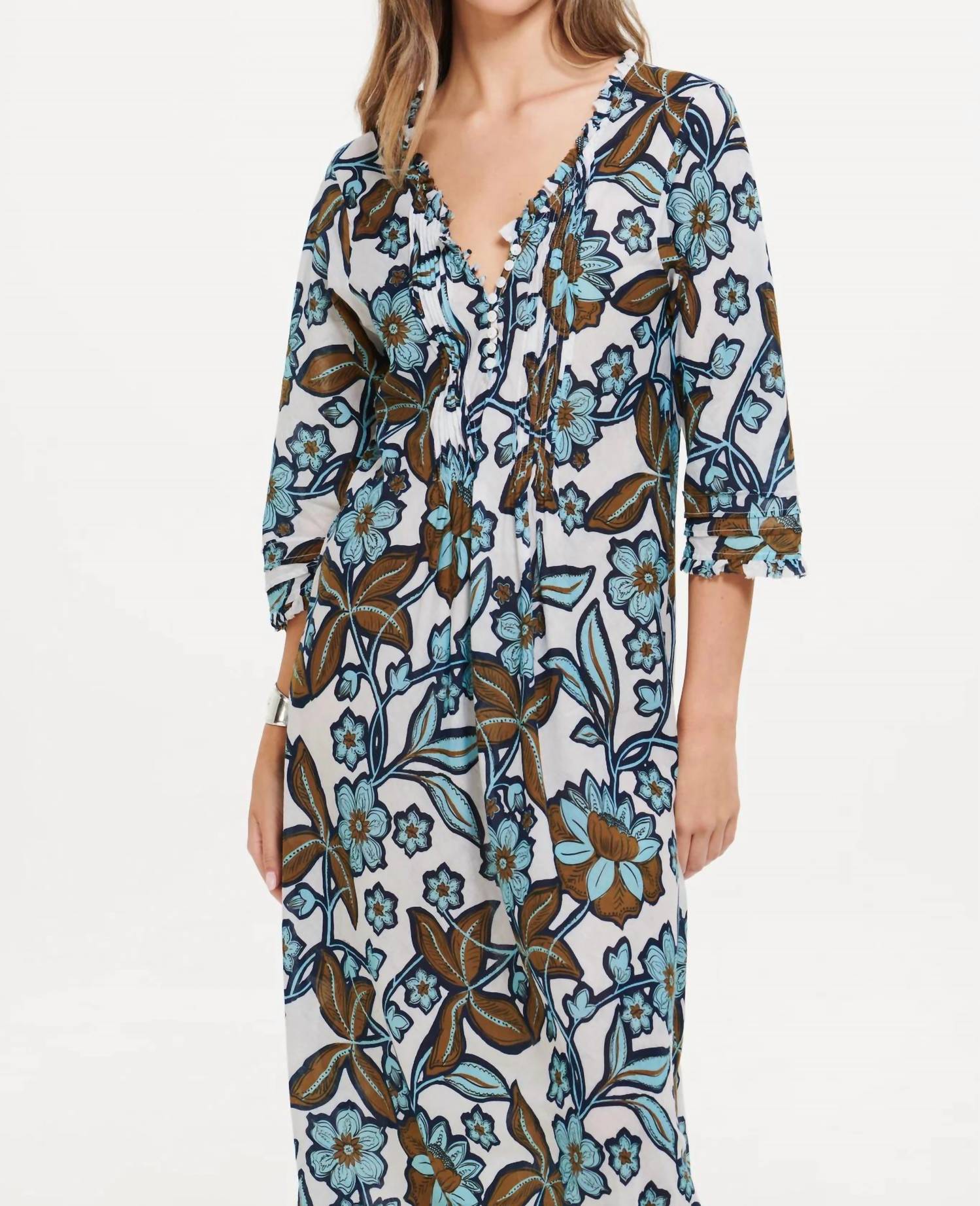 oneseason Oman Long Poppy Maxi Dress in white - women's dress - detail view
