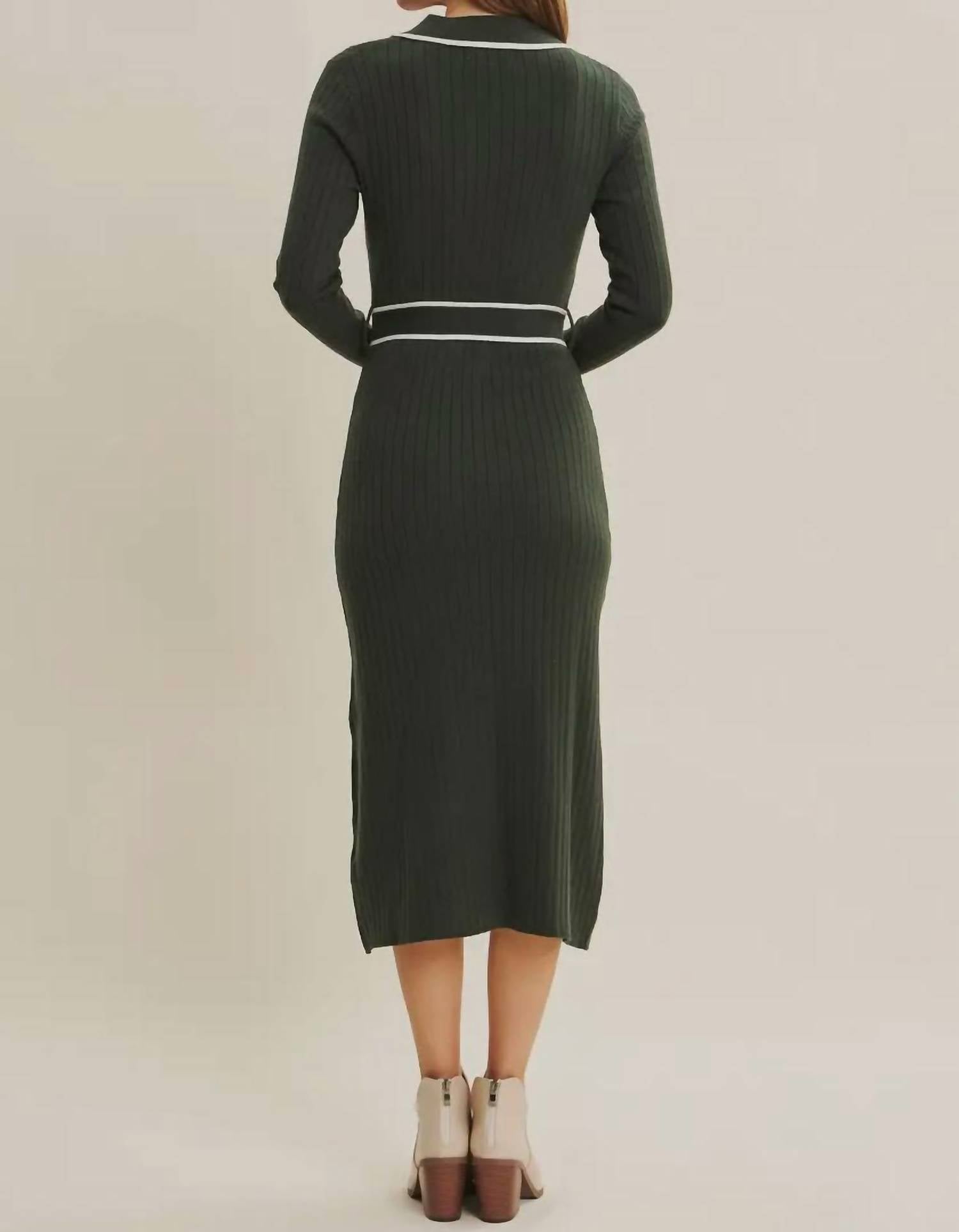 In February Martha Polo Midi Dress in deep green - women's dress - detail view