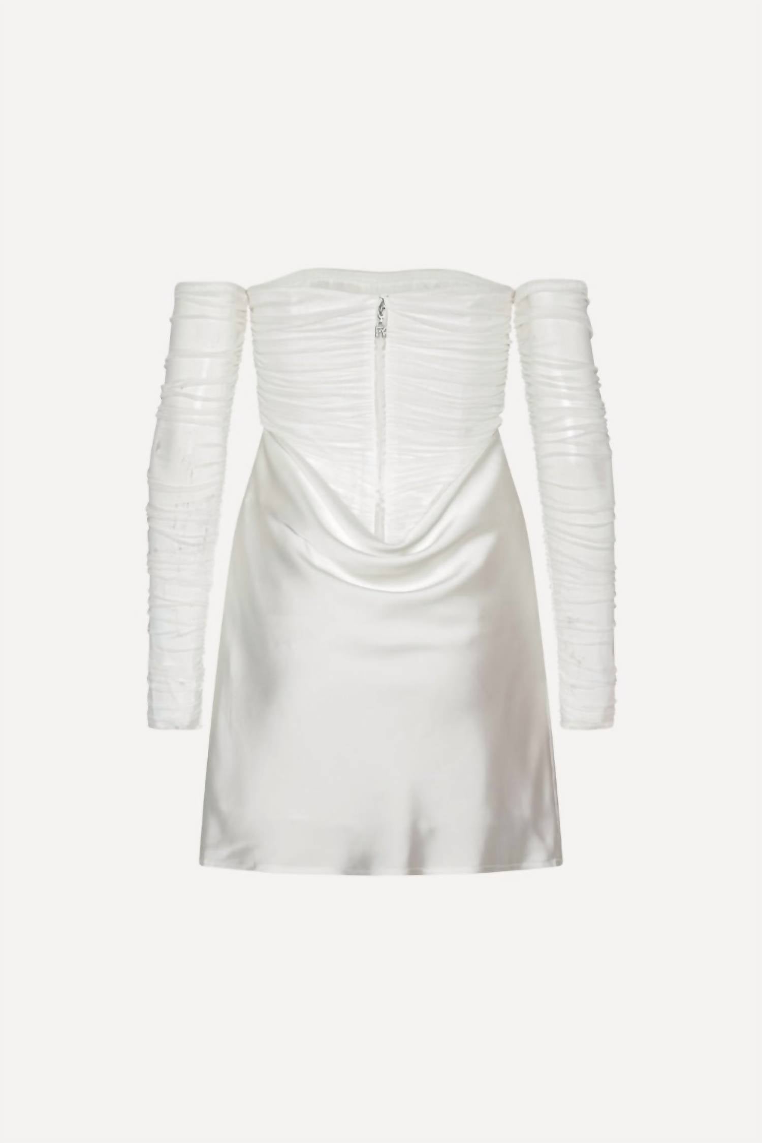 ROTATE Women's Ruched Mini Dress in egret - women's dress - detail view