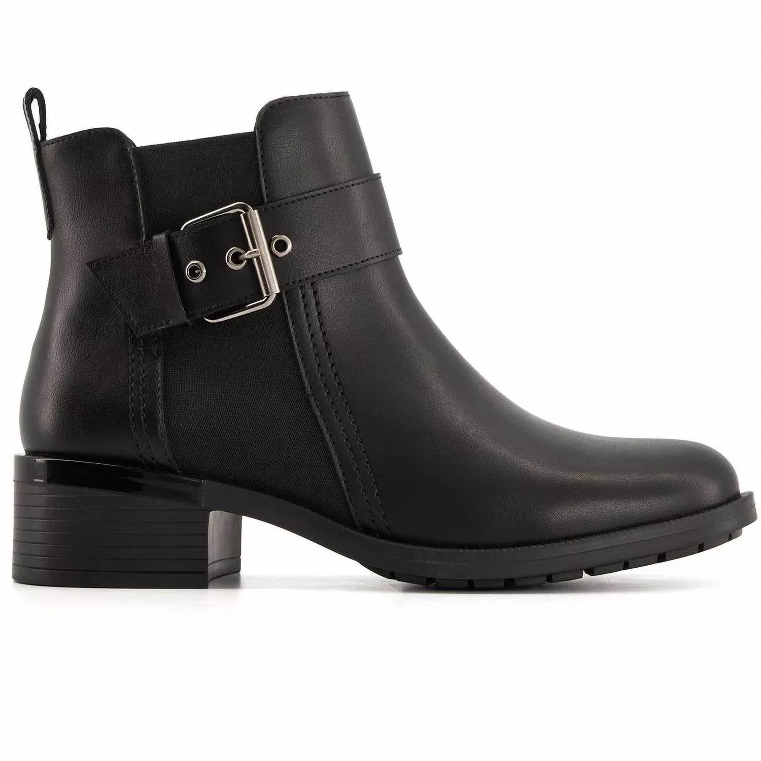 Andrea - Women's Leather Booties With Elastic Side and Buckle