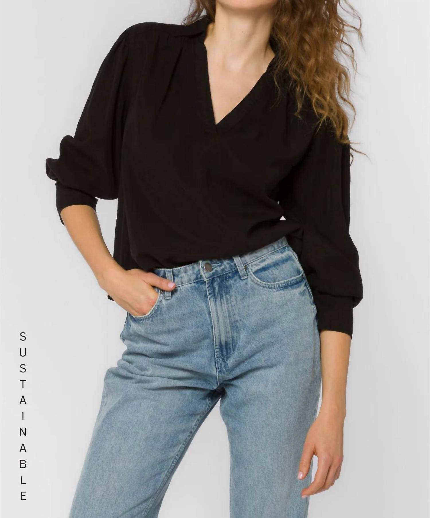 Velvet Heart Beretta Long Sleeve Popover Top in black - women's blouse - alternate view