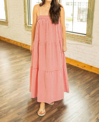 Peach Love - Brenda Gingham Maxi Dress