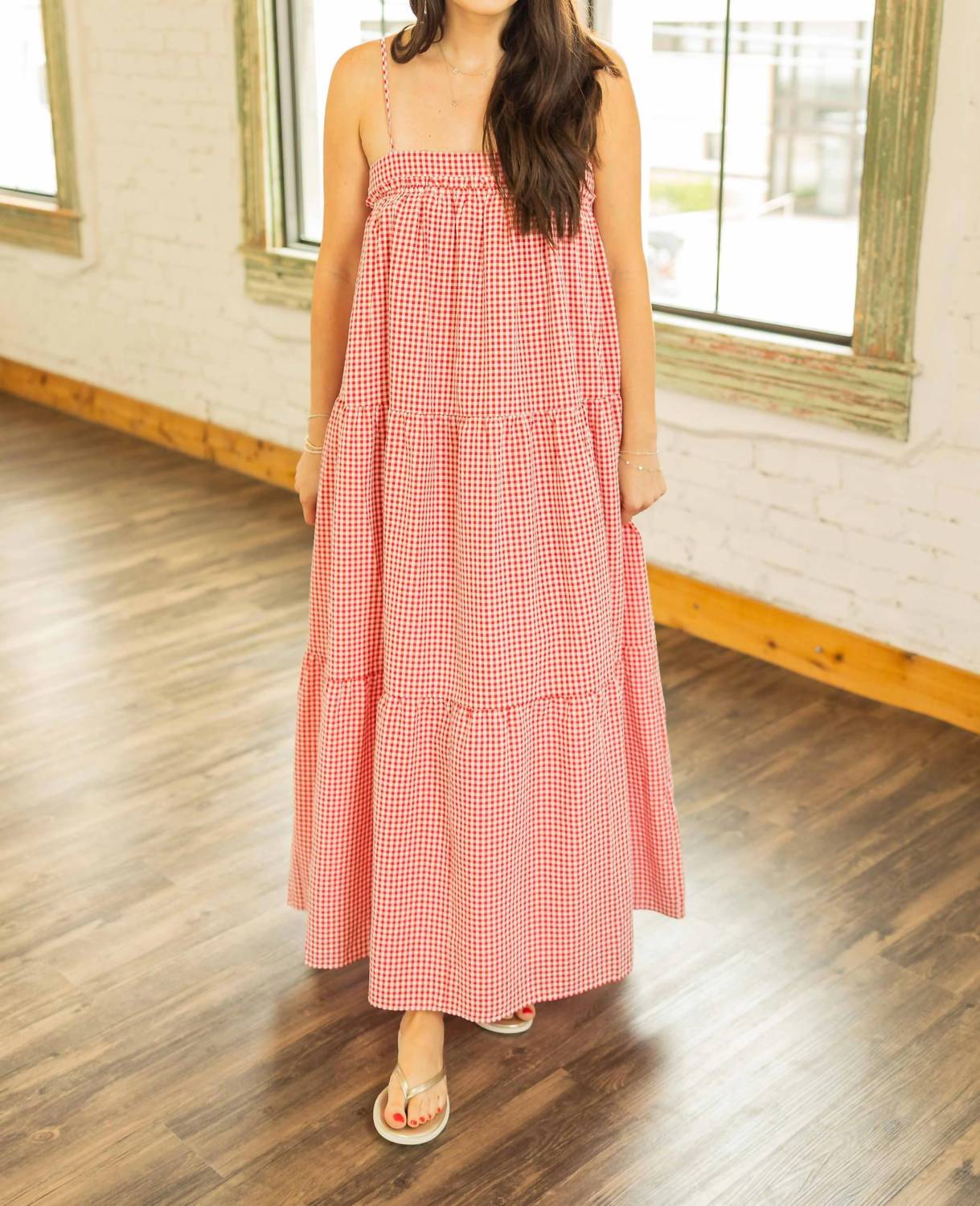 Peach Love - Brenda Gingham Maxi Dress