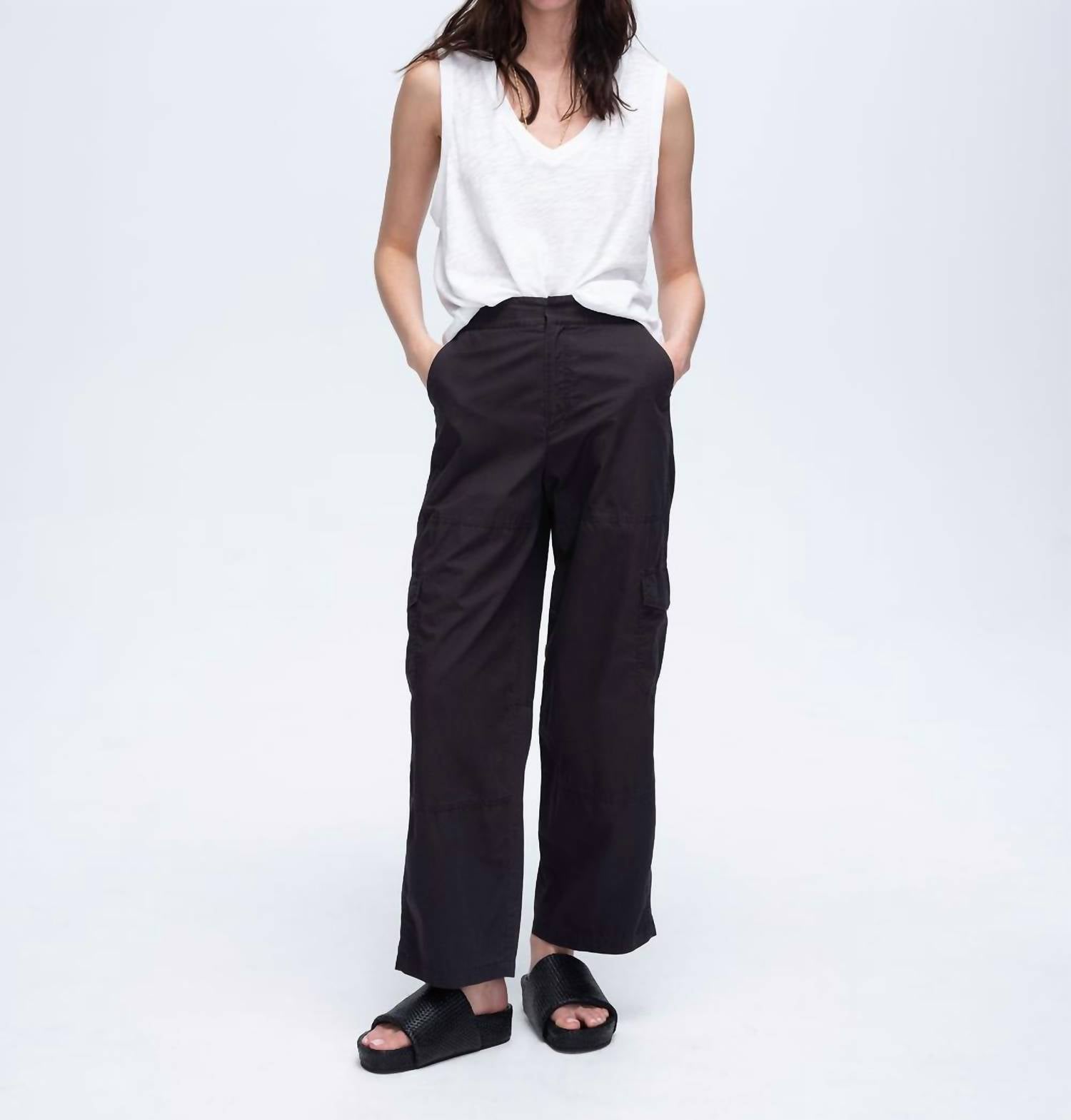 ATM Cotton Poplin Cargo Pant in black - women's pants