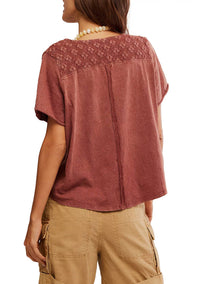 Free People Heirloom Henley Top in canyon - women's t-shirt - detail view