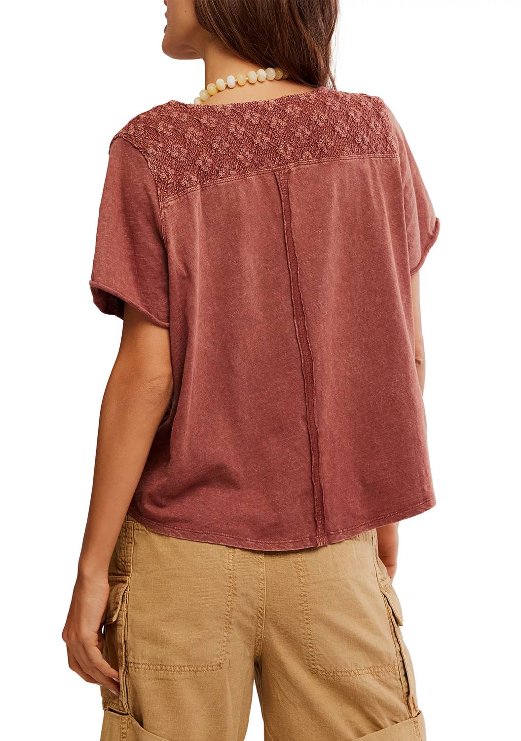 Free People Heirloom Henley Top in canyon - women's t-shirt - detail view