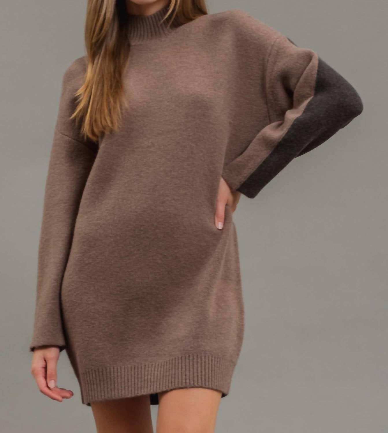 Blu Pepper - Mock Neck Colorblock Sweater Dress