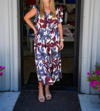 Doe And Rae - Floral Satin Ruffle Tiered Midi Dress