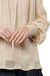 Ciebon - Metallic V Neck Blouse