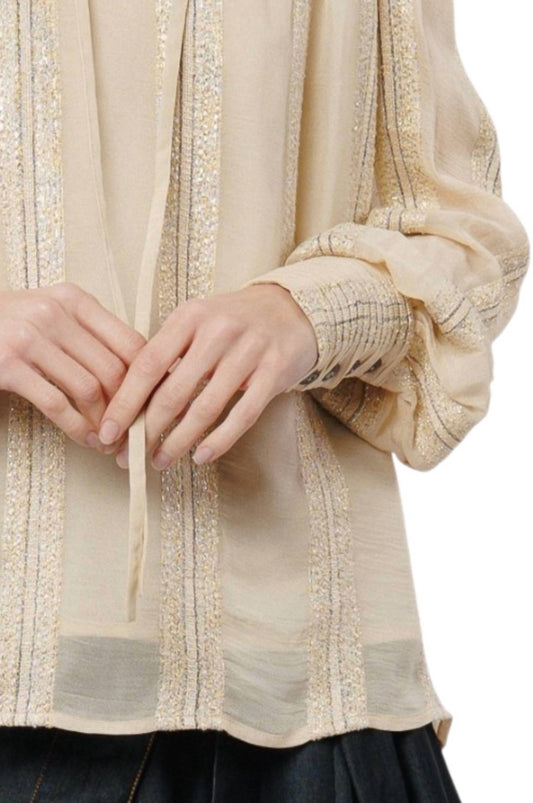 Ciebon - Metallic V Neck Blouse