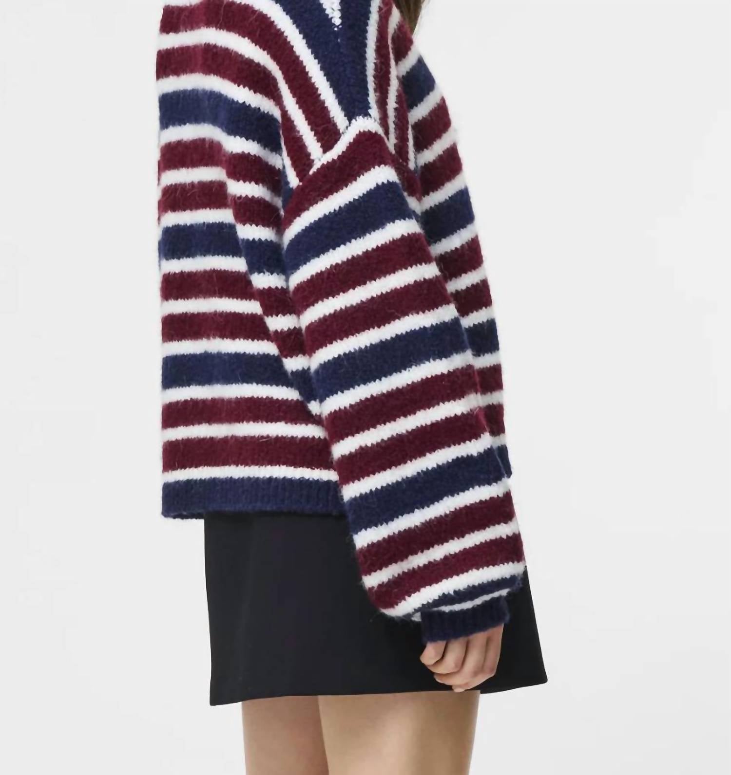 FRENCH CONNECTION Chunky Alpaca Crewneck Pullover Sweater in cabernet royal blue - women's cardigan - detail view