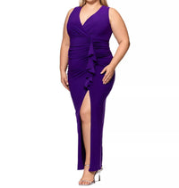 Betsy & Adam - V-neck Maxi Gown Dress