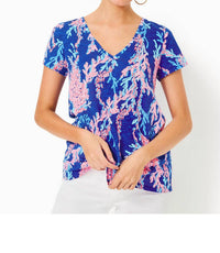 Lilly Pulitzer Etta V-neck Top in borealis blue swim on over - women's t-shirt - alternate view