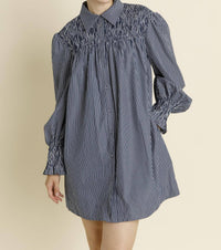 Aureum - Smocked Stripe Shirt Dress