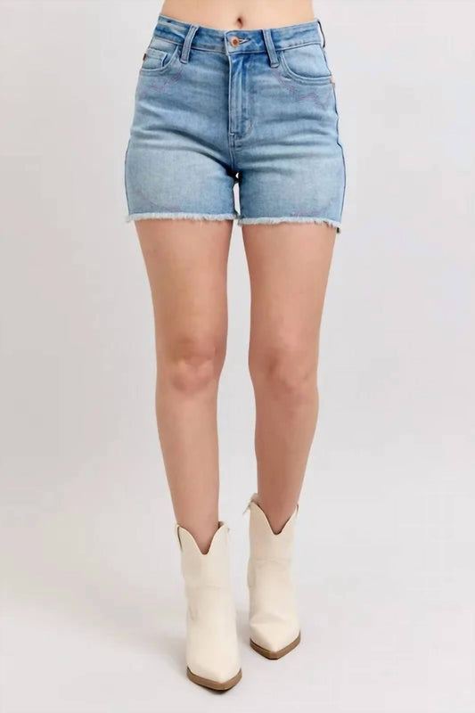 Judy Blue - High Waist Western Embroidery Cut Off Denim Shorts