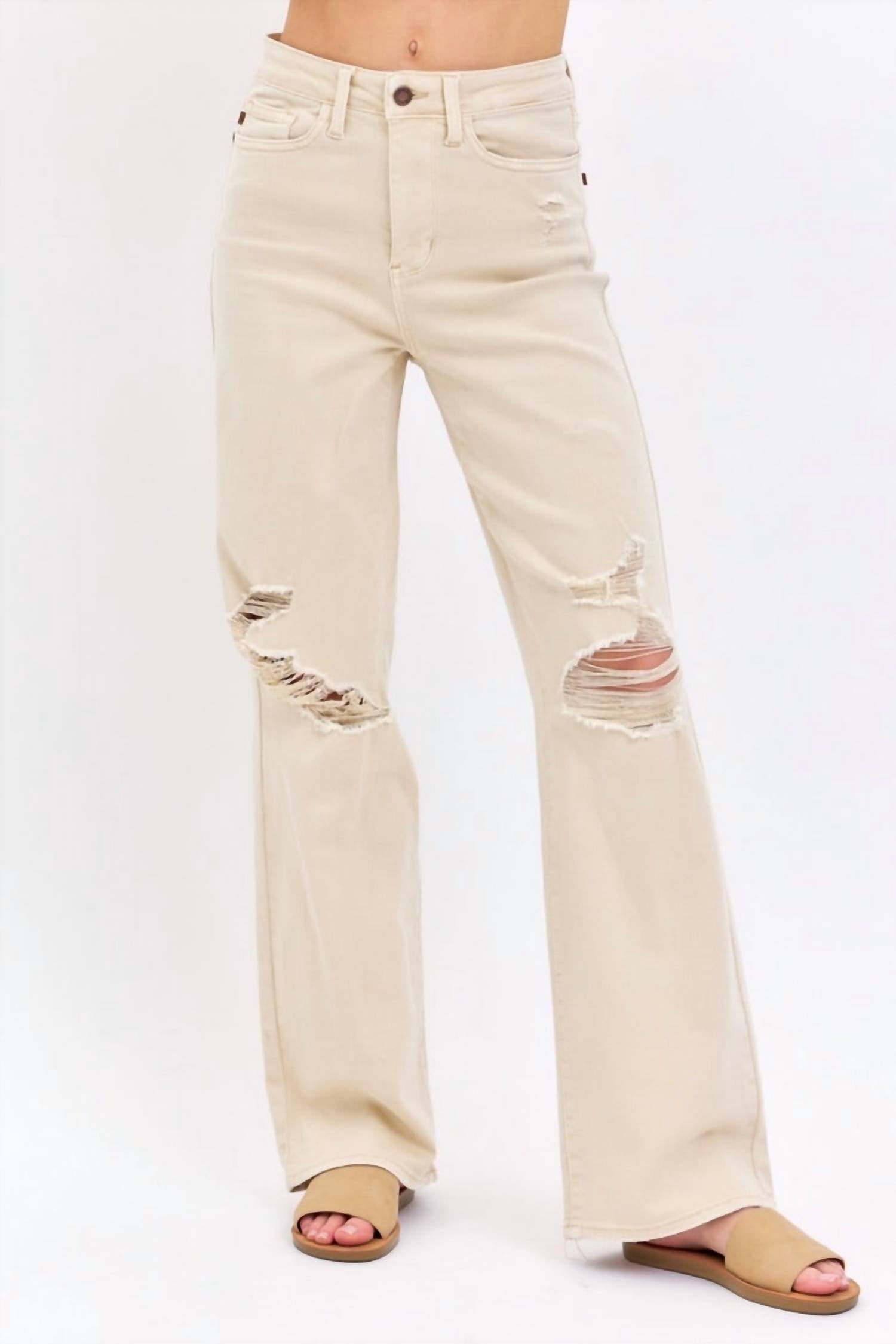 Judy Blue High Waist Distressed Flare Jeans in bone - women's jeans