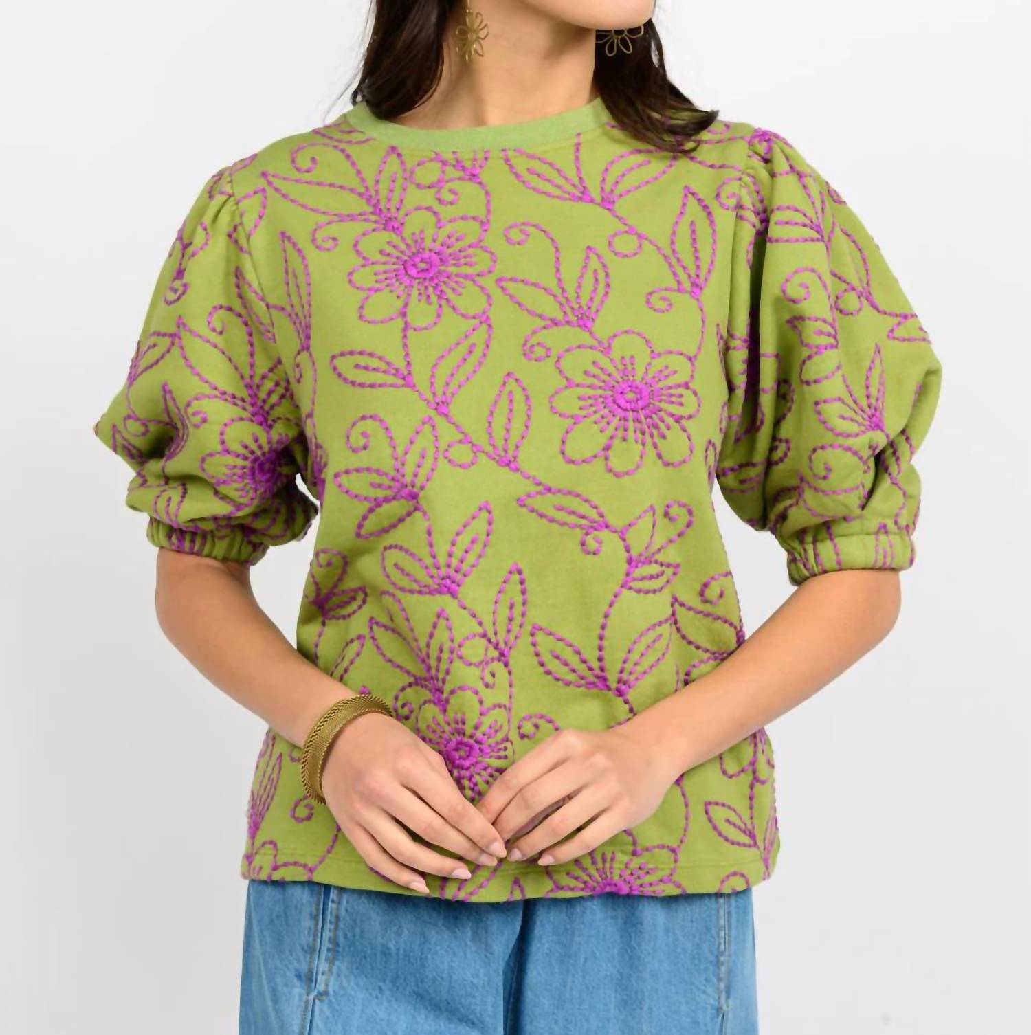 Ivy Jane Floral Vines Knit Top in green - women's t-shirt - alternate view
