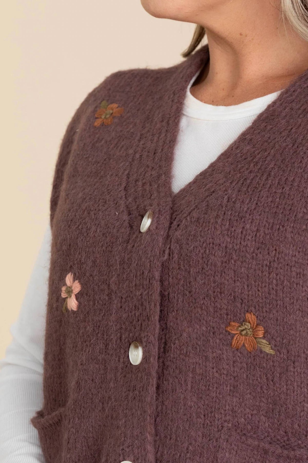 Wishlist - Brushed Floral Embroidered Vest