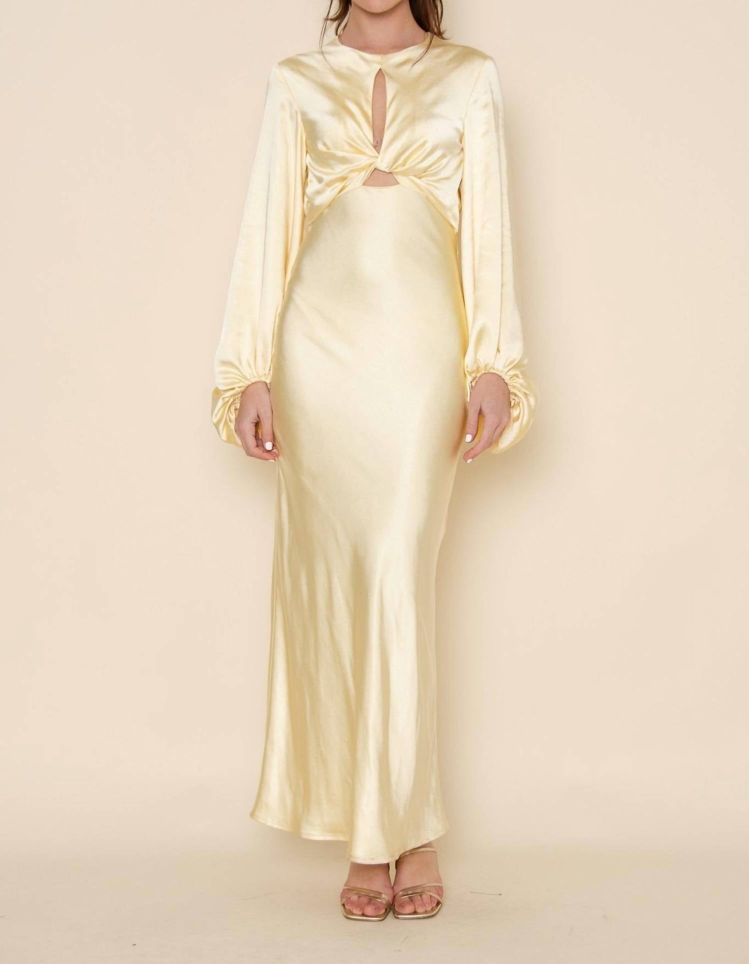 Fore Collection - Denise Long Sleeve Satin Slip Maxi Dress
