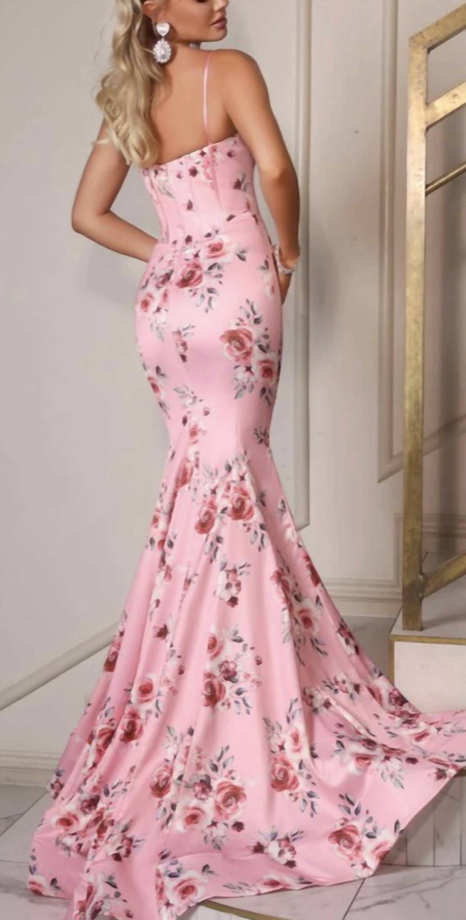 PORTIA&SCARLETT Floral corset gown in pink multi - women's dress - detail view
