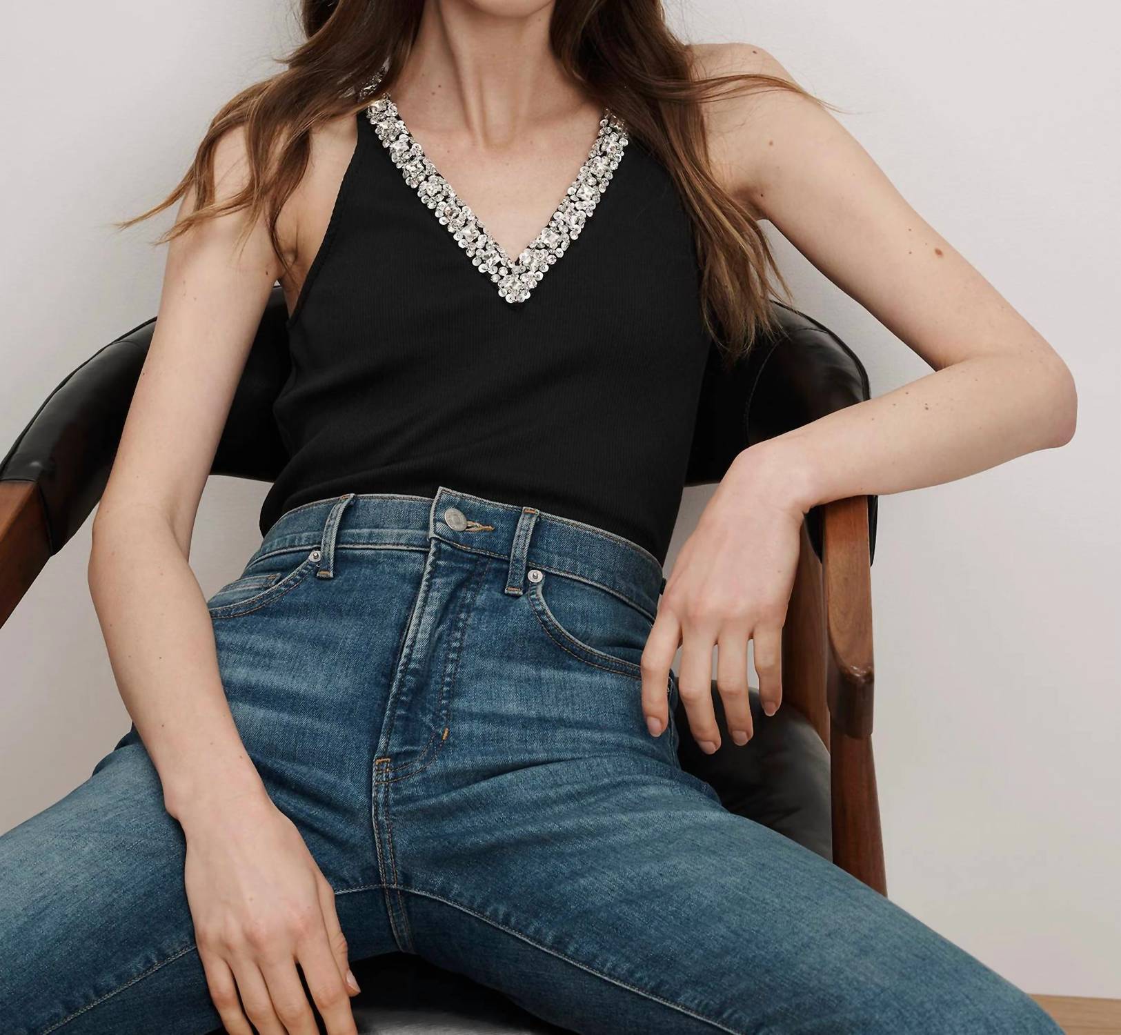Veronica Beard Ayres Tank with Embelishments in black - women's tank top - view 4
