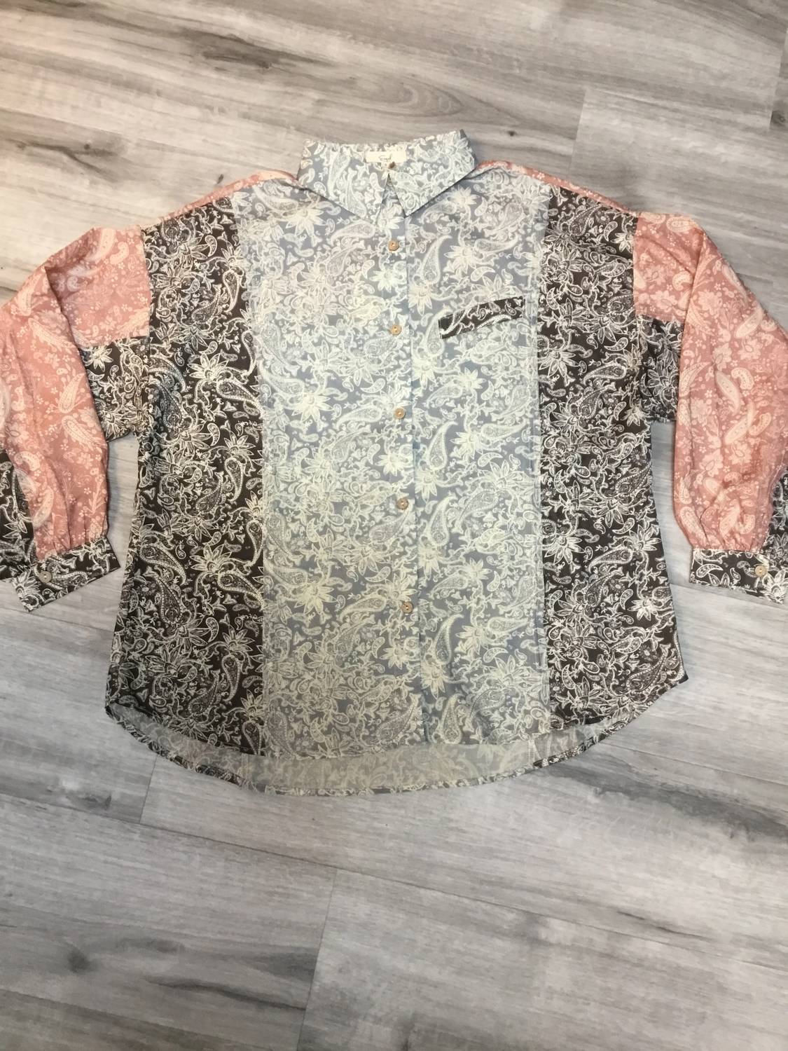 Easel - Women's Long Sleeve Cotton Paisley Print Top