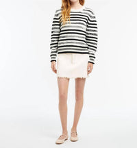 Barrie Striped Cashmere Cotton Round Neck Jumper in black - women's sweater - detail view