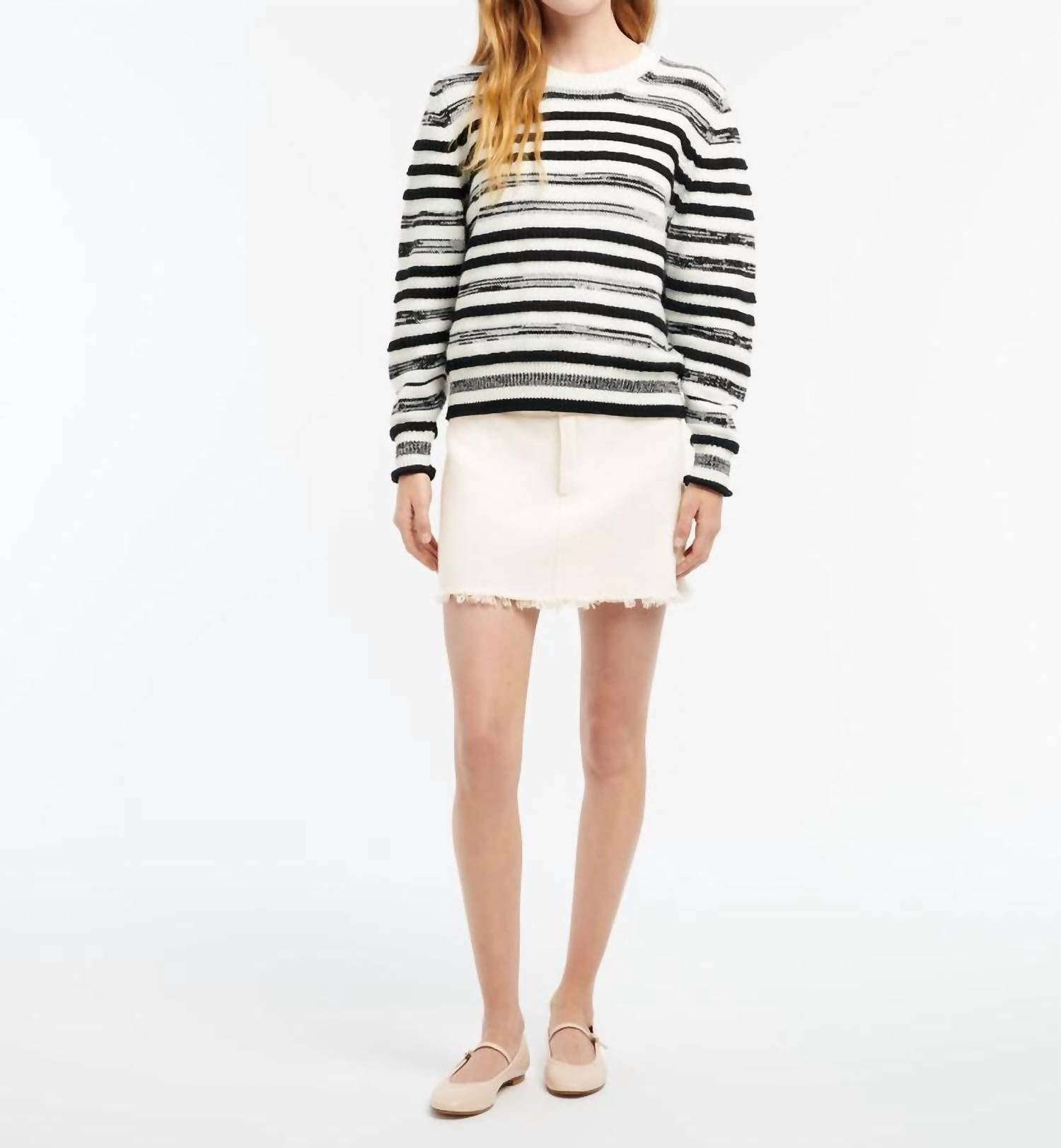 Barrie Striped Cashmere Cotton Round Neck Jumper in black - women's sweater - detail view