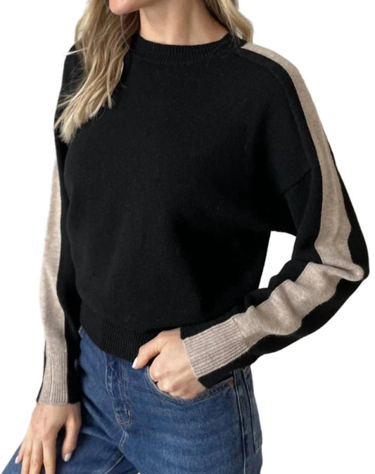 Six/Fifty - Crew Neck Stripe Sleeve Pullover Top