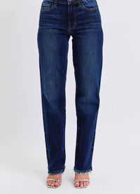 Judy Blue - Mid Rise Straight Leg Jeans With Fray Hem