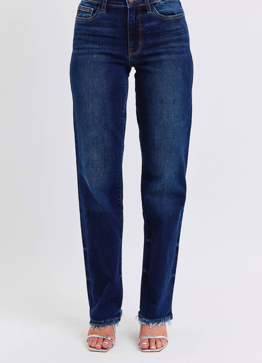 Judy Blue - Mid Rise Straight Leg Jeans With Fray Hem