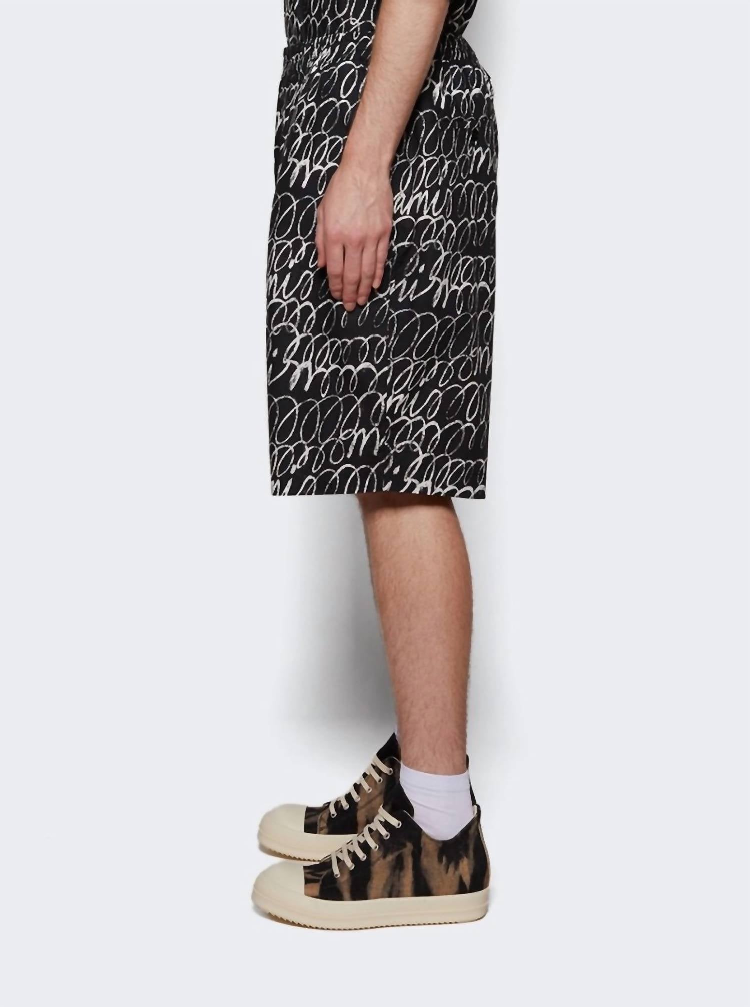 MARNI Scribbled Popeline Drawstring Shorts in black - men's shorts - detail view