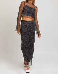 Le Lis - Flared Mesh Printed Maxi Skirt