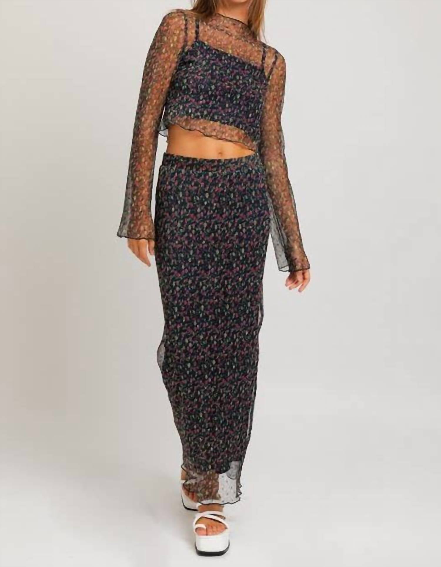 Le Lis - Flared Mesh Printed Maxi Skirt