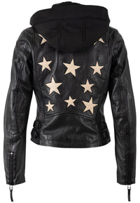 Mauritius - Christyn Removable Hood Star Detail Leather Jacket