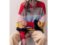 trend:notes Striped Puff Sleeve Sweater in multi - women's sweater - alternate view