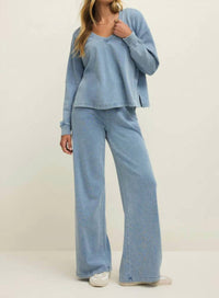 Z Supply Delphine Knit Denim Sweatshirt in blue - women's top - view 4