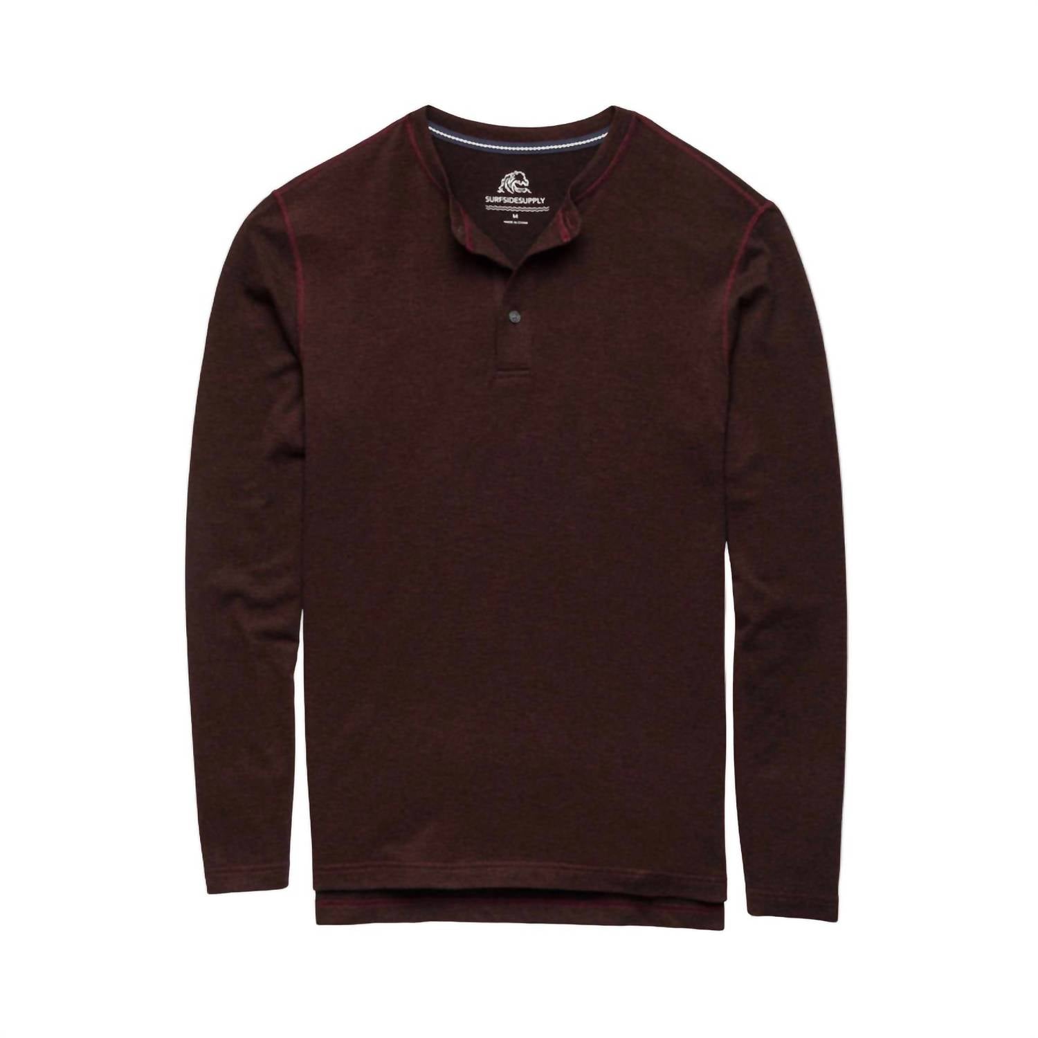 Surfside Supply Men's Sean Ultra Soft Classic Henley Top in cabernet heather - men's long sleeve top