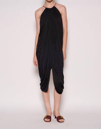 Loewe Embellished Draped Silk Halterneck Midi Dress With Large Logo Back in black - women's dress