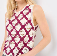 Suncoo Perida Crochet Tank Top in prune and cream - women's tank top - alternate view