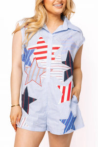 Queen Of Sparkles - Usa Stripe Patch Stars Romper