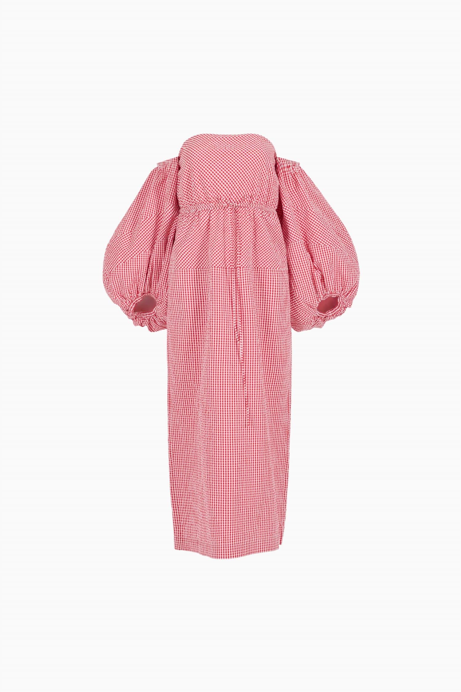 Rosie Assoulin Balloon Sleeve Midi Dress in red gingham - women's dress - alternate view