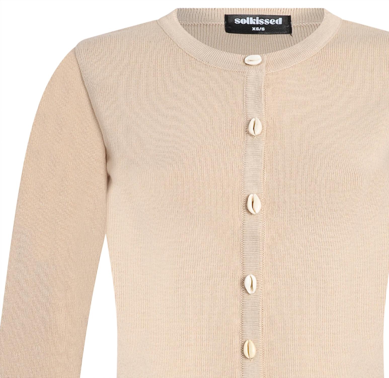 Solkissed Women's Tia Shell Cardigan Top in beige - women's sweater - detail view