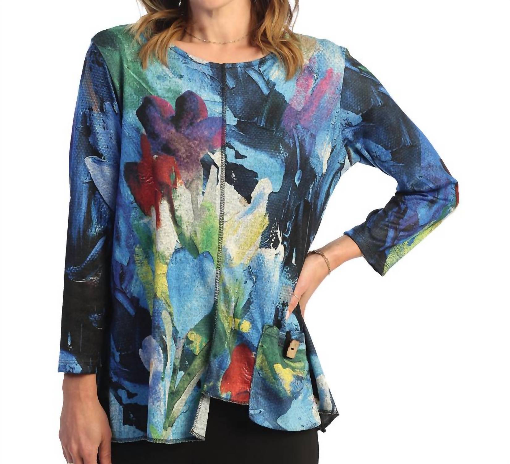 Jess & Jane Morning Glory French Brushed Knit Top - Plus Size in multi - women's long sleeve top
