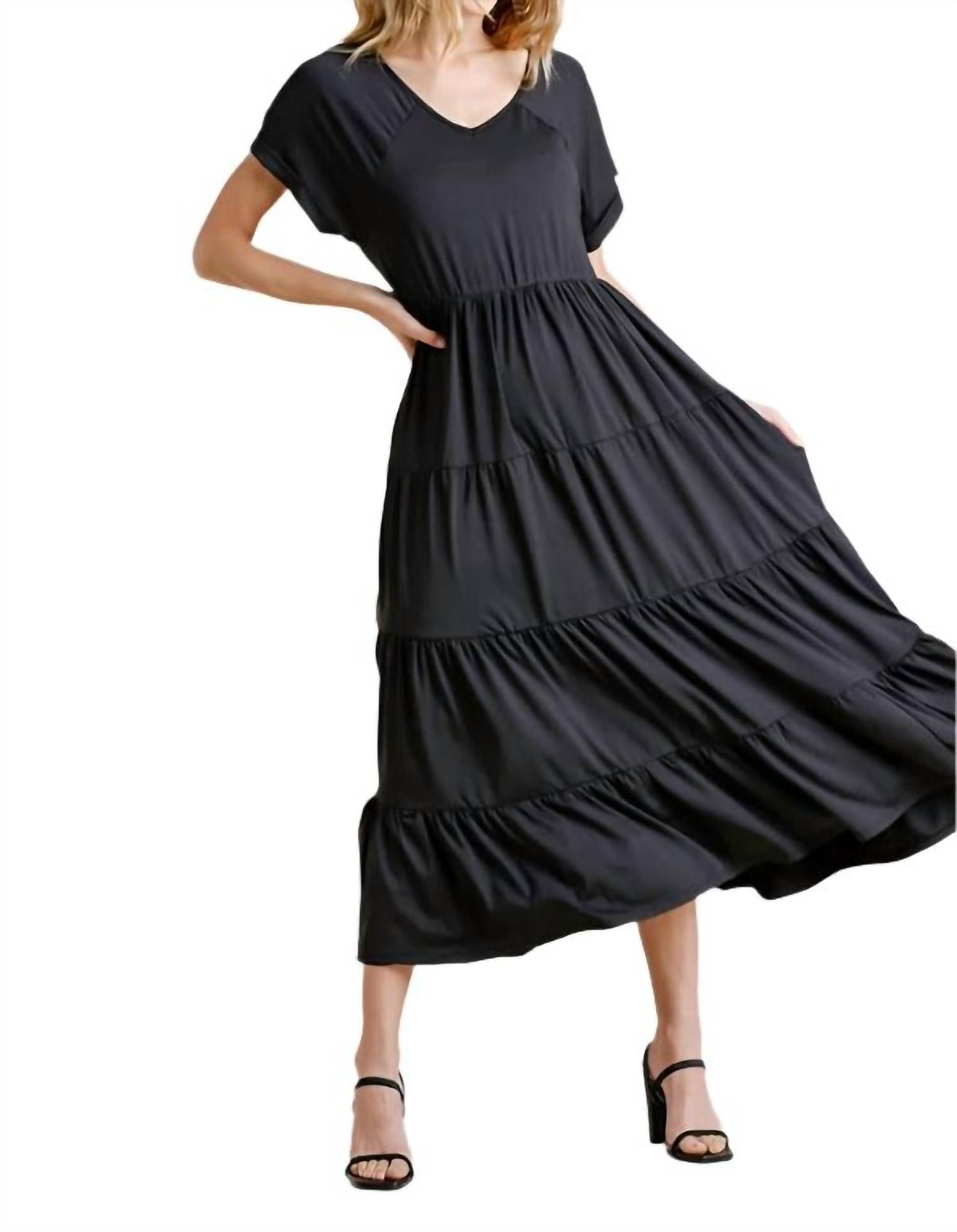 Umgee - Tiered V-neck Maxi Dress