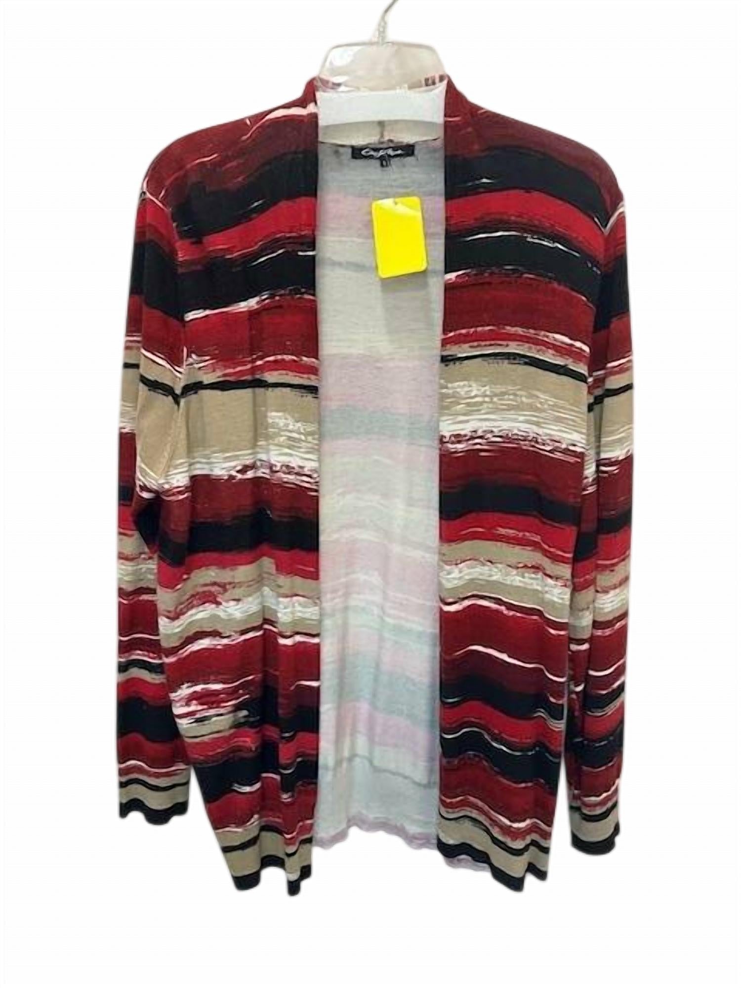 Cheryl Nash Women Brushstroke Pattern Cardigan in red black beige cream - women's cardigan