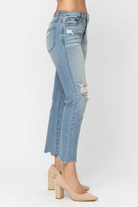 Judy Blue - Mid-rise Destroyed Crop Straight Jeans