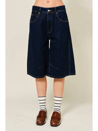 Aaron & Amber - Lindy High Waisted Denim Bermuda Barrel Shorts